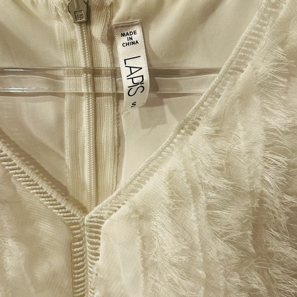 Lapis‎ Cream soft Sheath Dress Sleeveless Crew Neck with fringe/ tulle de… - Picture 3 of 6